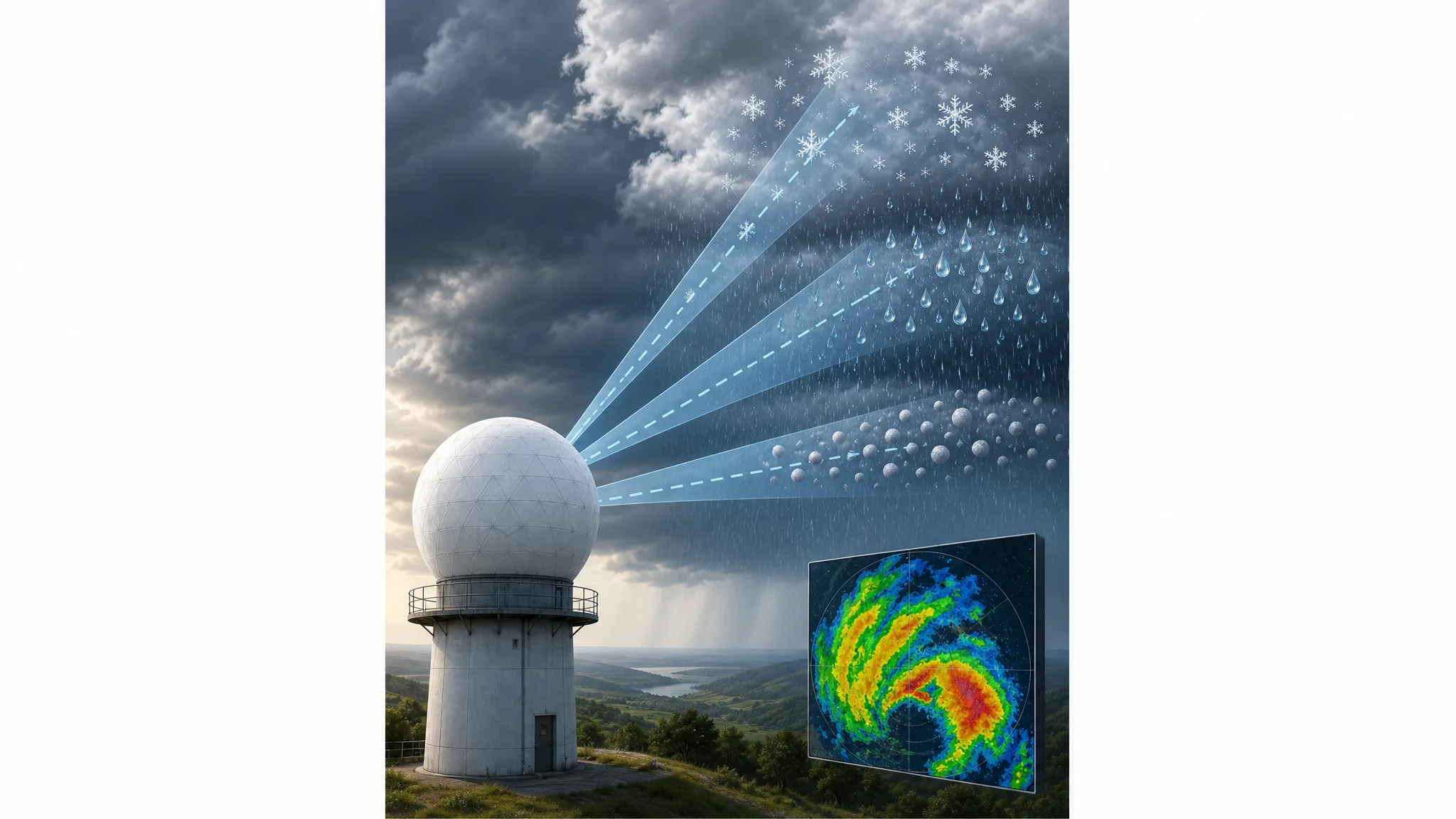 Como o radar transforma ecos em mapas de chuva? Ilustração gerada por IA.