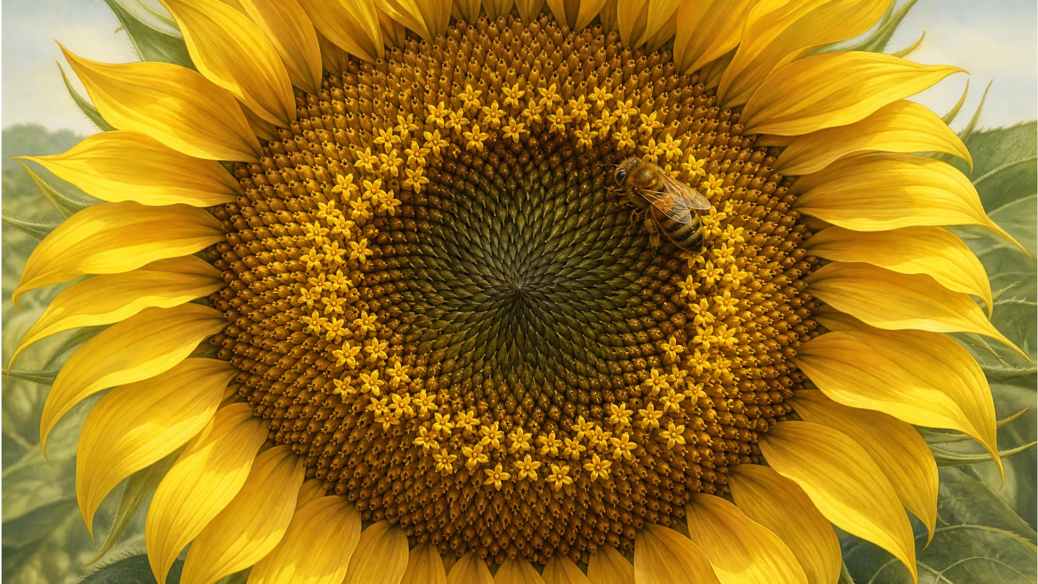 Como um girassol abre suas pequenas flores na hora certa? Ilustração gerada por IA.