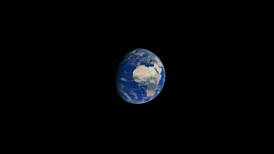Globo capturado do espaço destacando continentes e oceanos contra o vazio escuro.