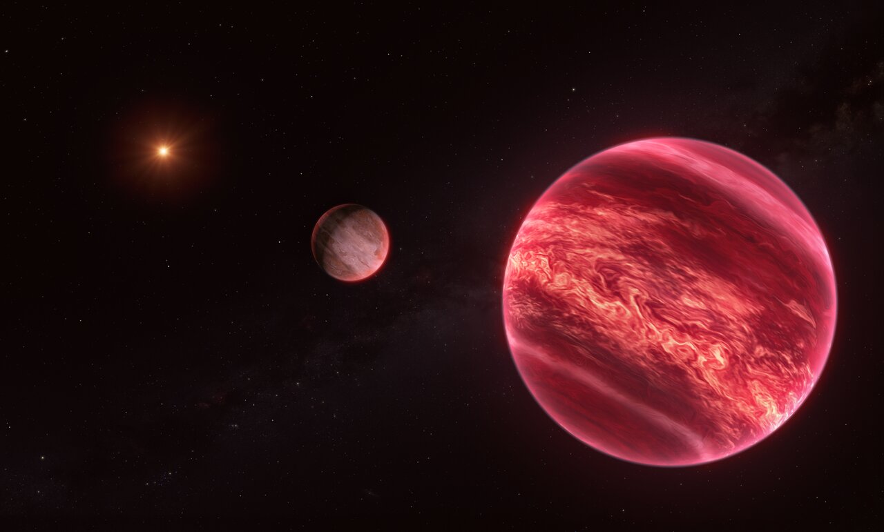 Imagem do sistema CD-35 2722 obtida pelo VLT, mostrando a fonte candidata a exolua próxima da anã marrom.