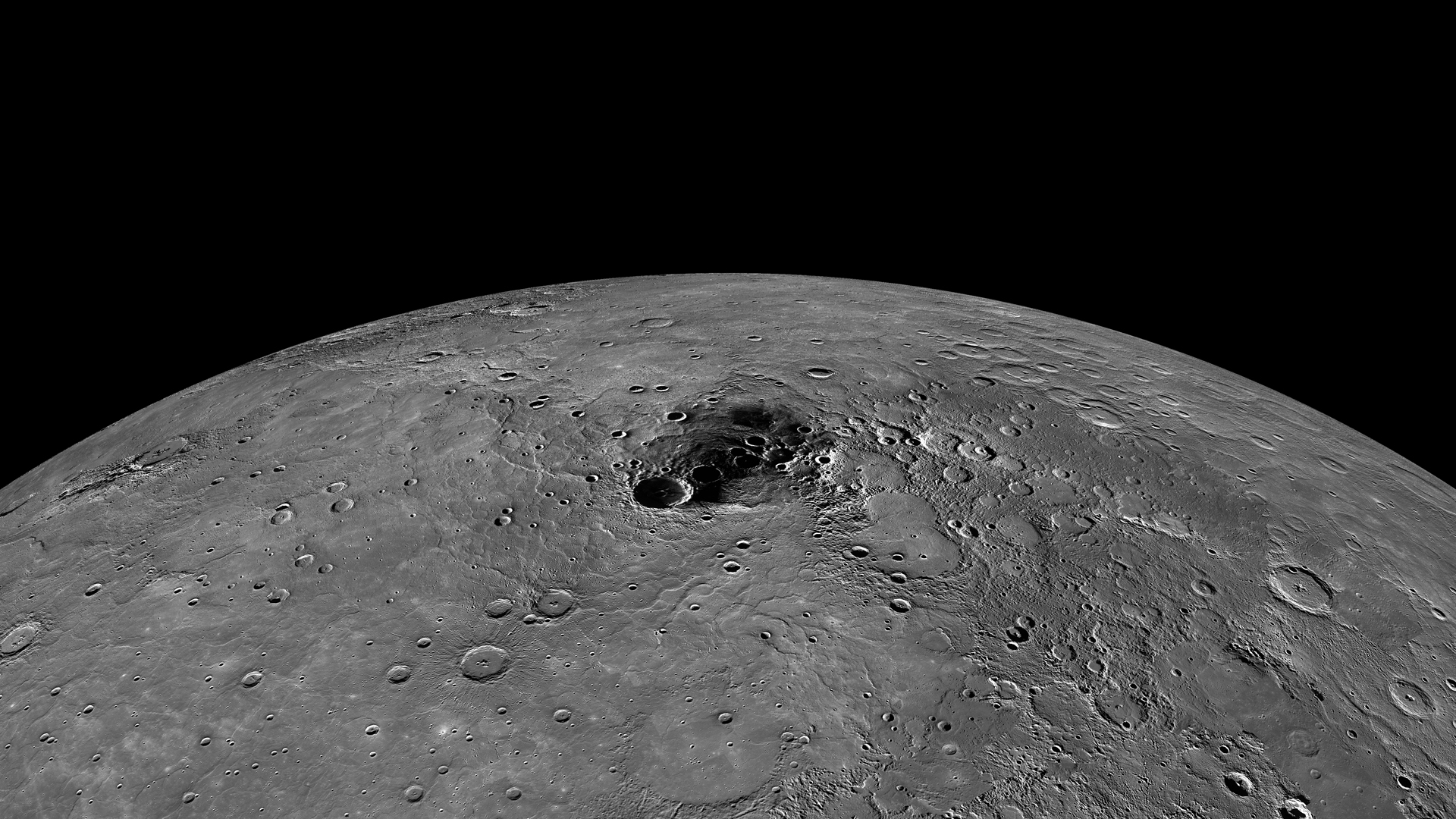 Tune in to NASA's News Conference today, November 29, 2012, at 2 p.m. EST for new findings about Mercury's polar regions. www.nasa.gov/multimedia/nasatv/index.html Due to its nearly vertical spin axis, Mercury's north pole is never fully sunlit. If it were, it might look something like this image, which is an orthographic projection of a global mosaic. The dark area towards the center of the image contains the north pole. The MESSENGER spacecraft is the first ever to orbit the planet Mercury, an