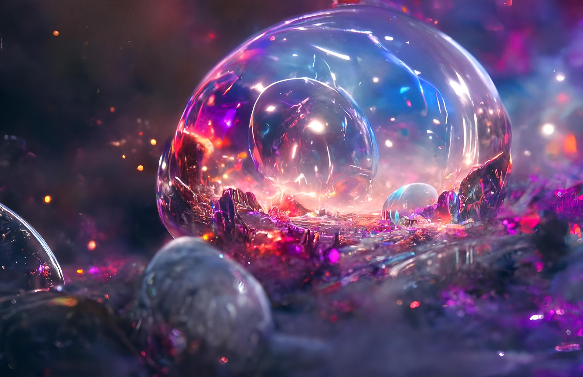 Composição artística colorida com formas esféricas, usada para representar a atração gravitacional em escala cósmica.