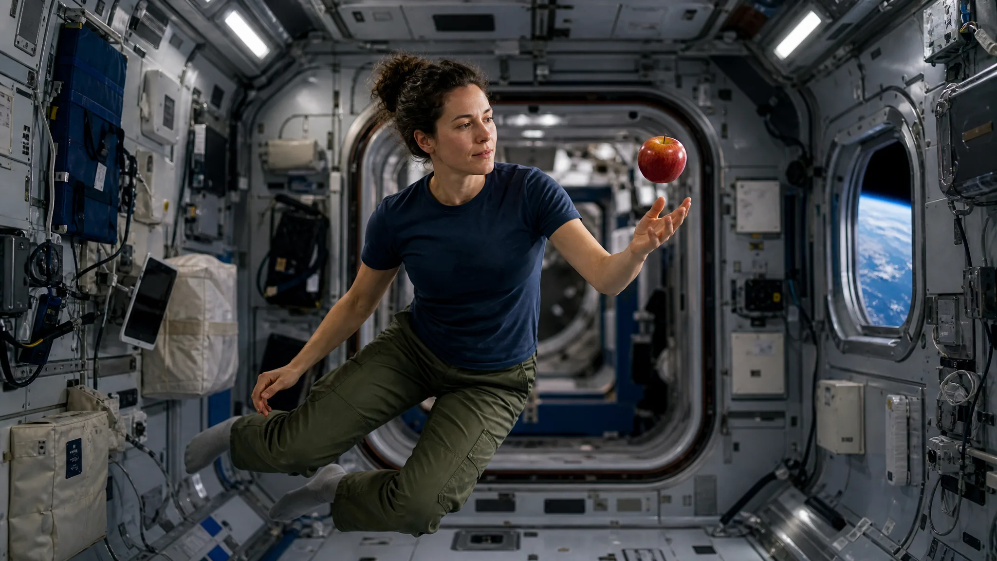 Por que os astronautas flutuam na estação espacial? Ilustração gerada por IA.