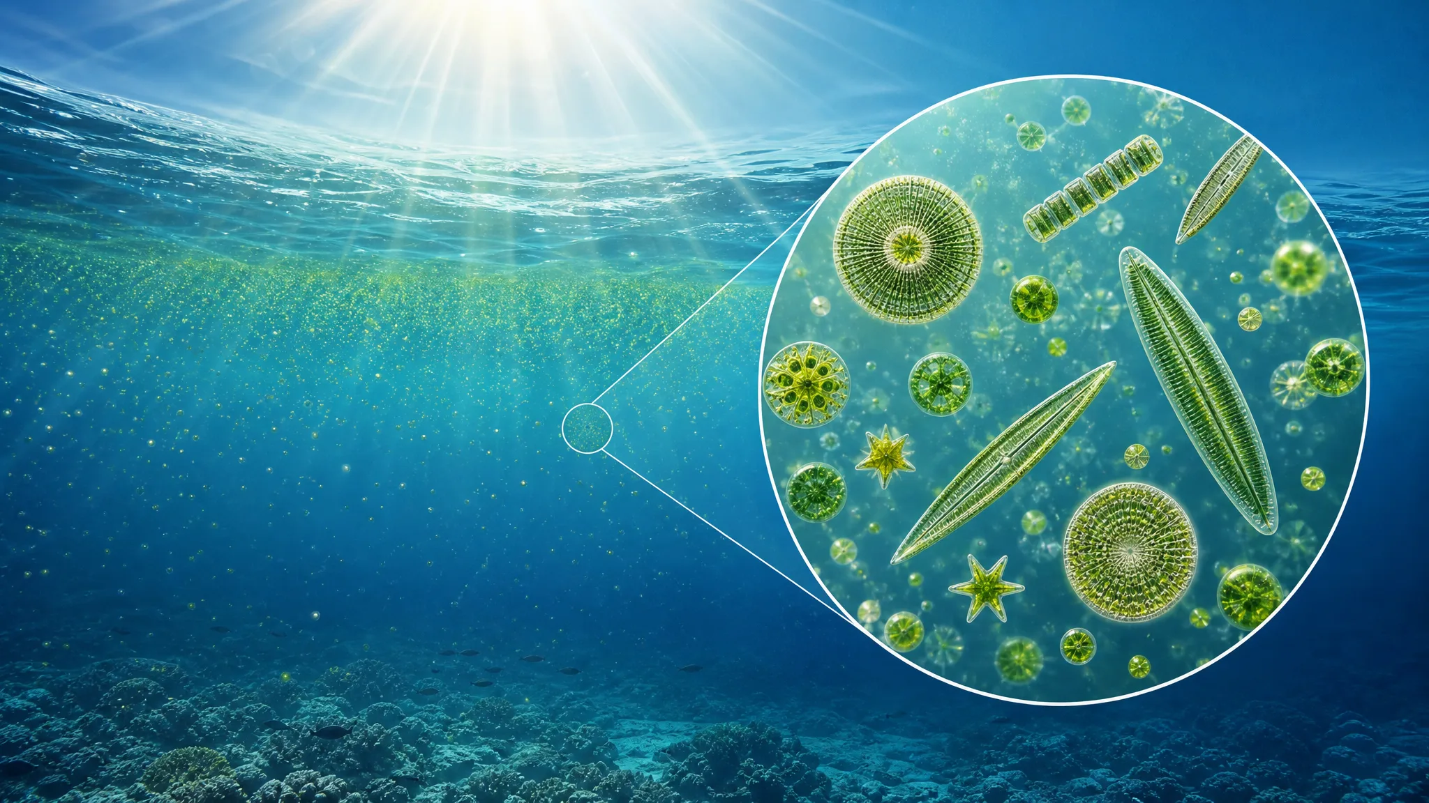 Como o oceano produz oxigênio sem ter árvores? Ilustração gerada por IA.