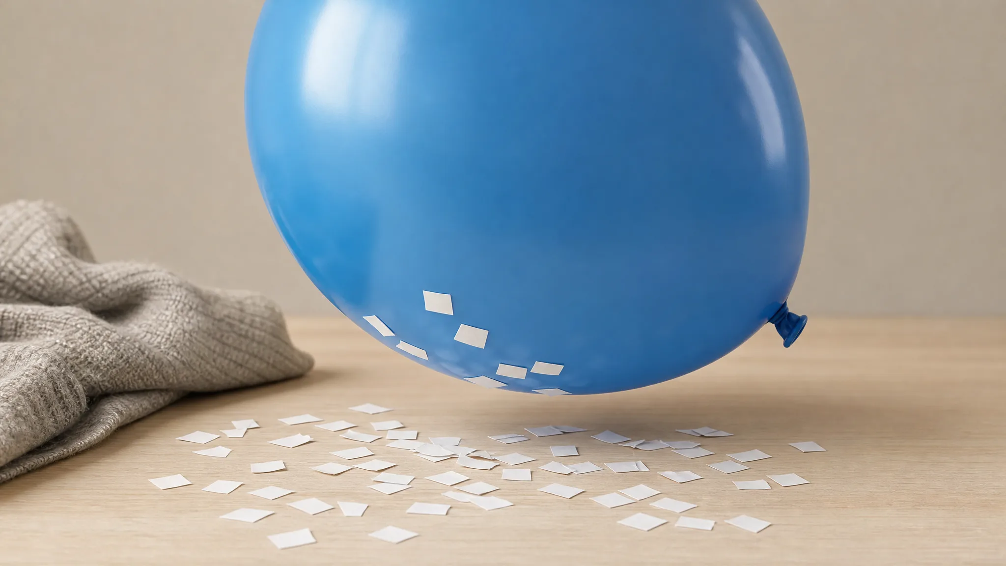 Por que um balão esfregado atrai pedacinhos de papel? Ilustração gerada por IA.