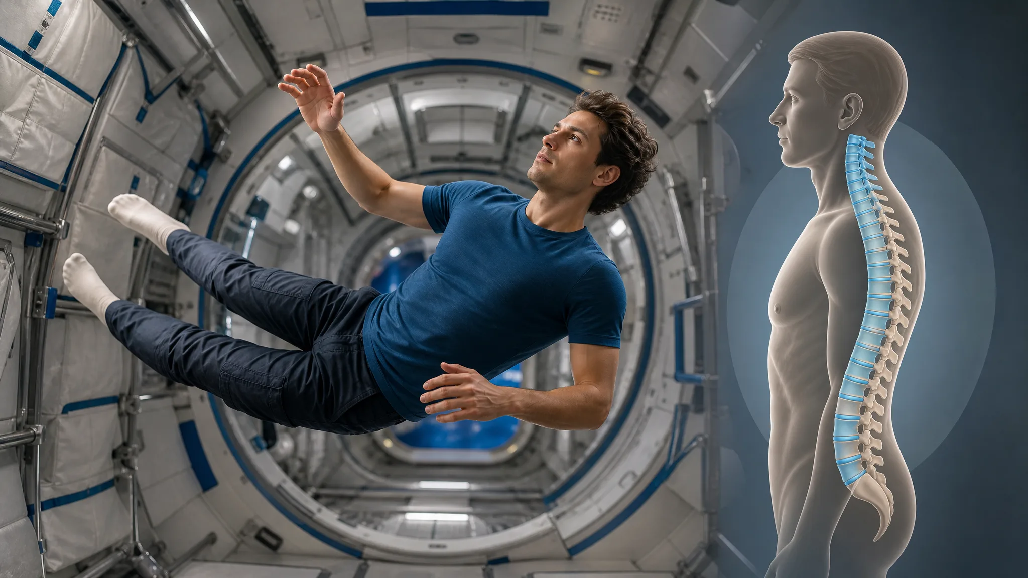 Por que astronautas ficam mais altos no espaço? Ilustração gerada por IA.