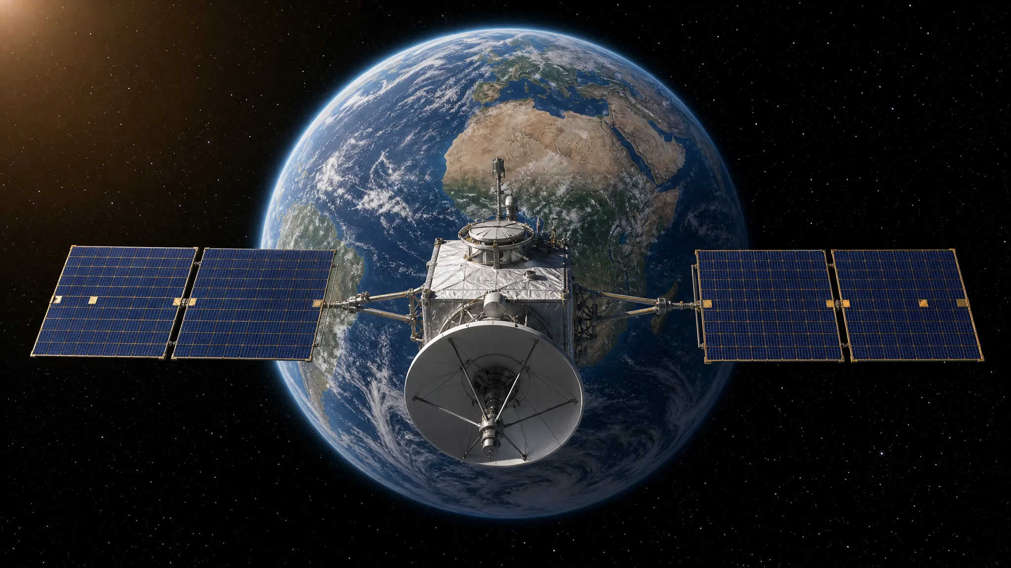 Como um satélite pode parecer parado no céu enquanto viaja pelo espaço? Ilustração gerada por IA.