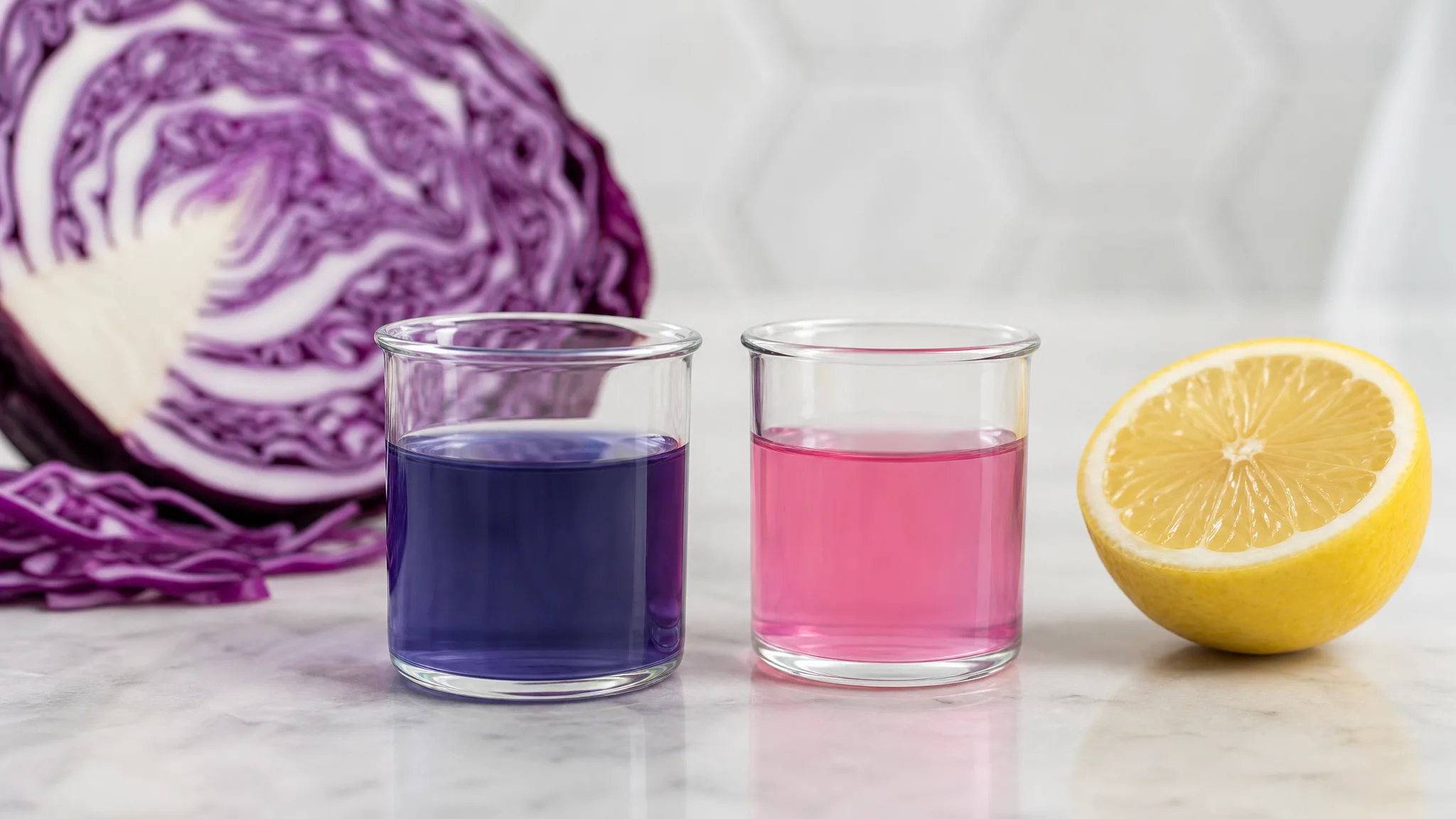 Por que o repolho roxo muda de cor quando encontra limão? Ilustração gerada por IA.