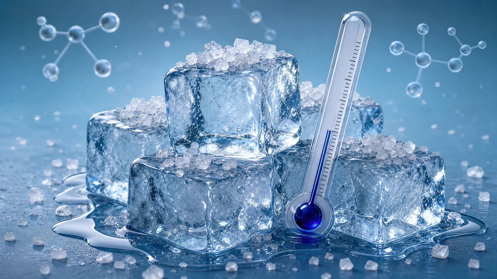 Por que o sal faz o gelo derreter e ficar ainda mais frio? Ilustração gerada por IA.