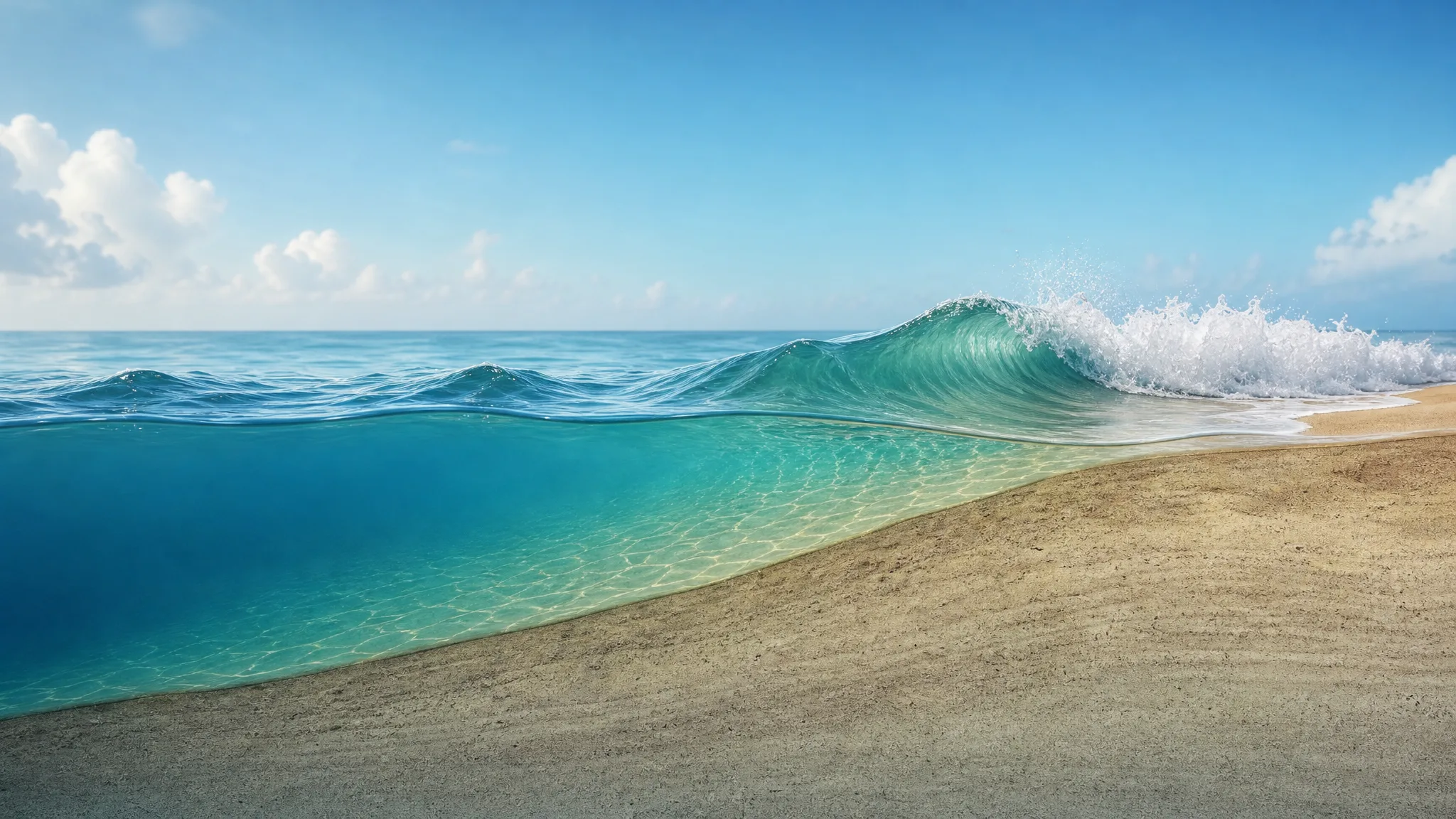 Por que as ondas quebram quando chegam perto da praia? Ilustração gerada por IA.