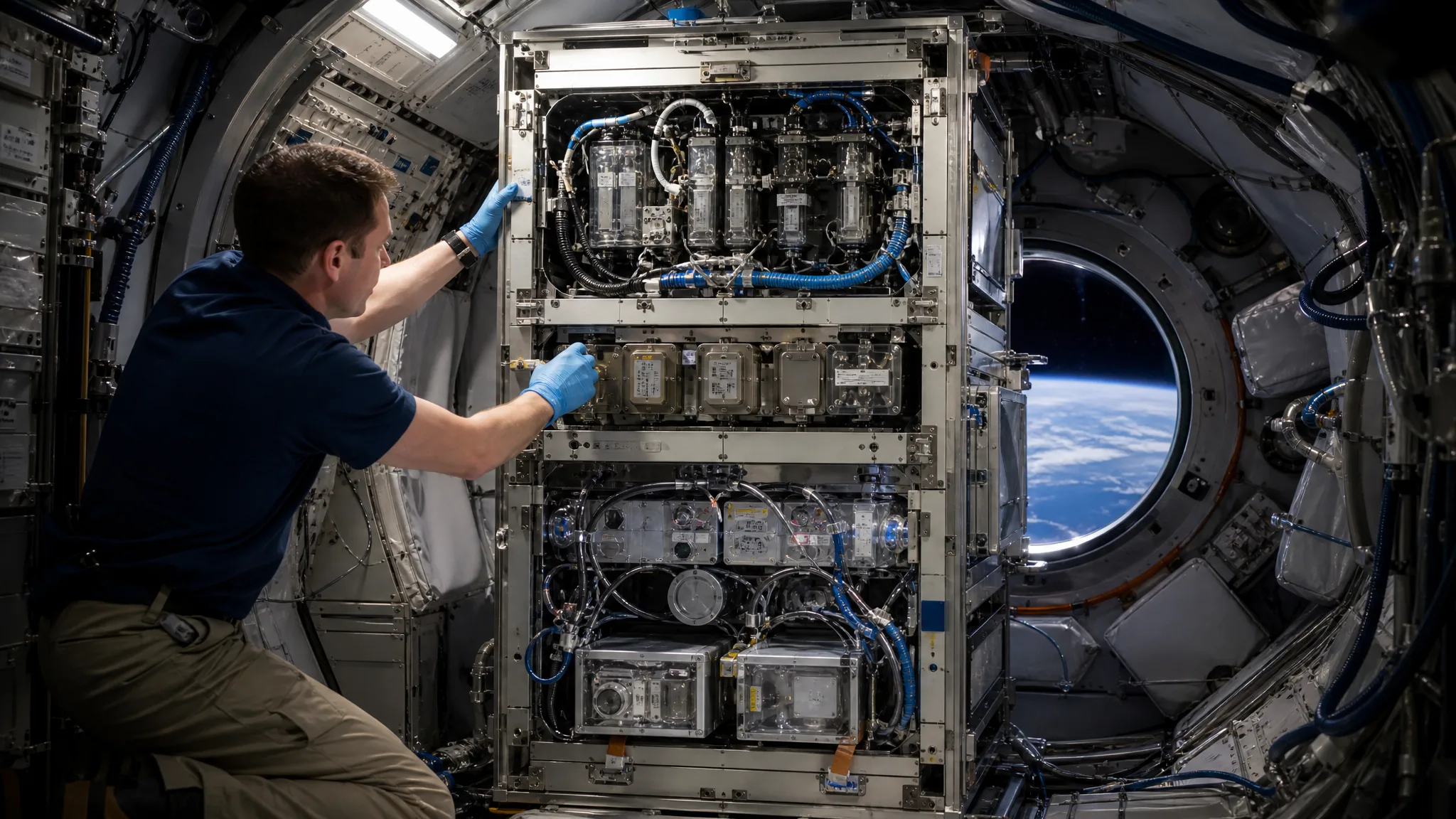Laboratório de fluidos da ESA começa a ser desmontado após 18 anos na ISS Ilustração gerada por IA.