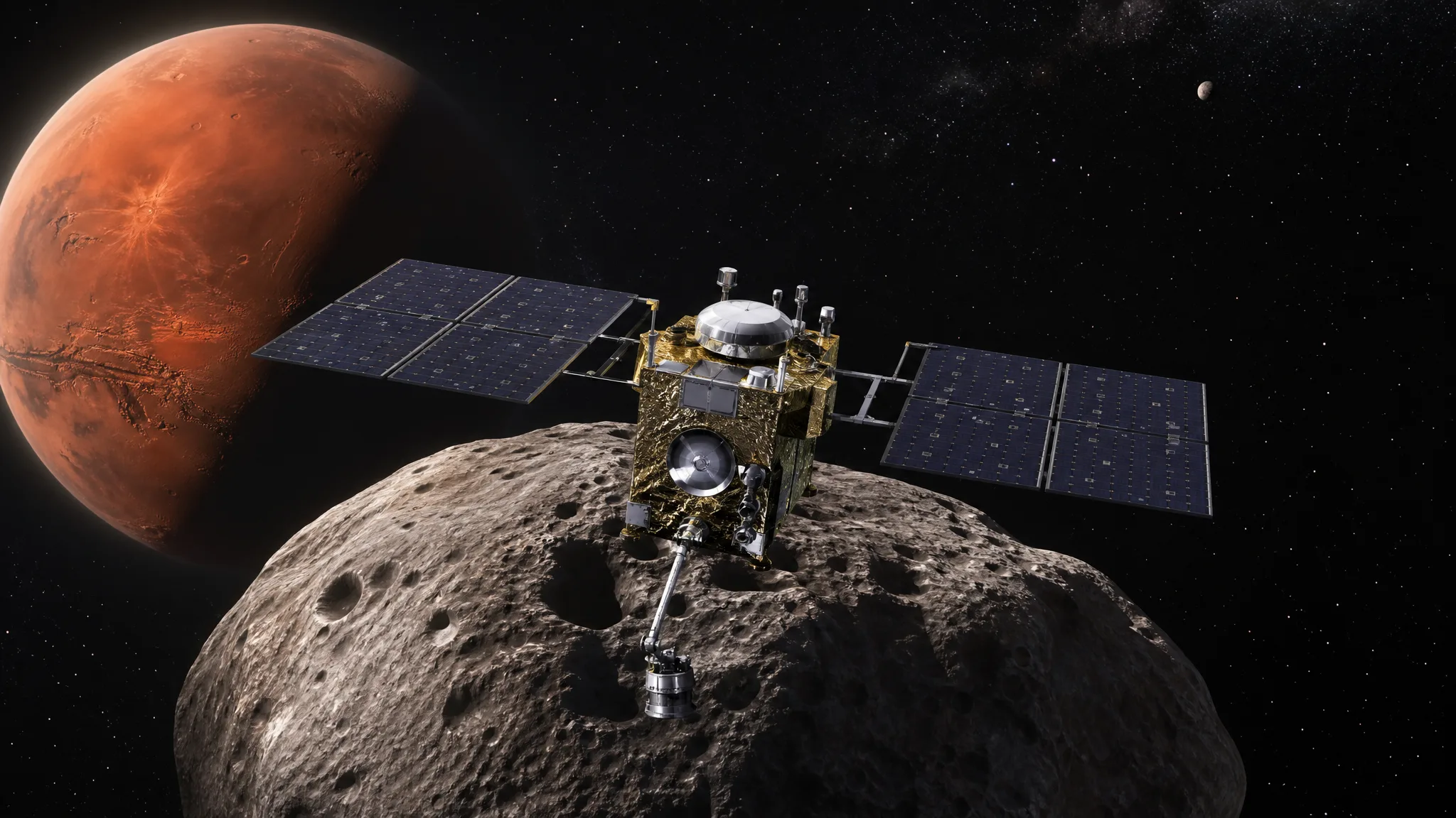 NASA detalha contribuição à missão MMX, que buscará amostras de Fobos Ilustração gerada por IA.