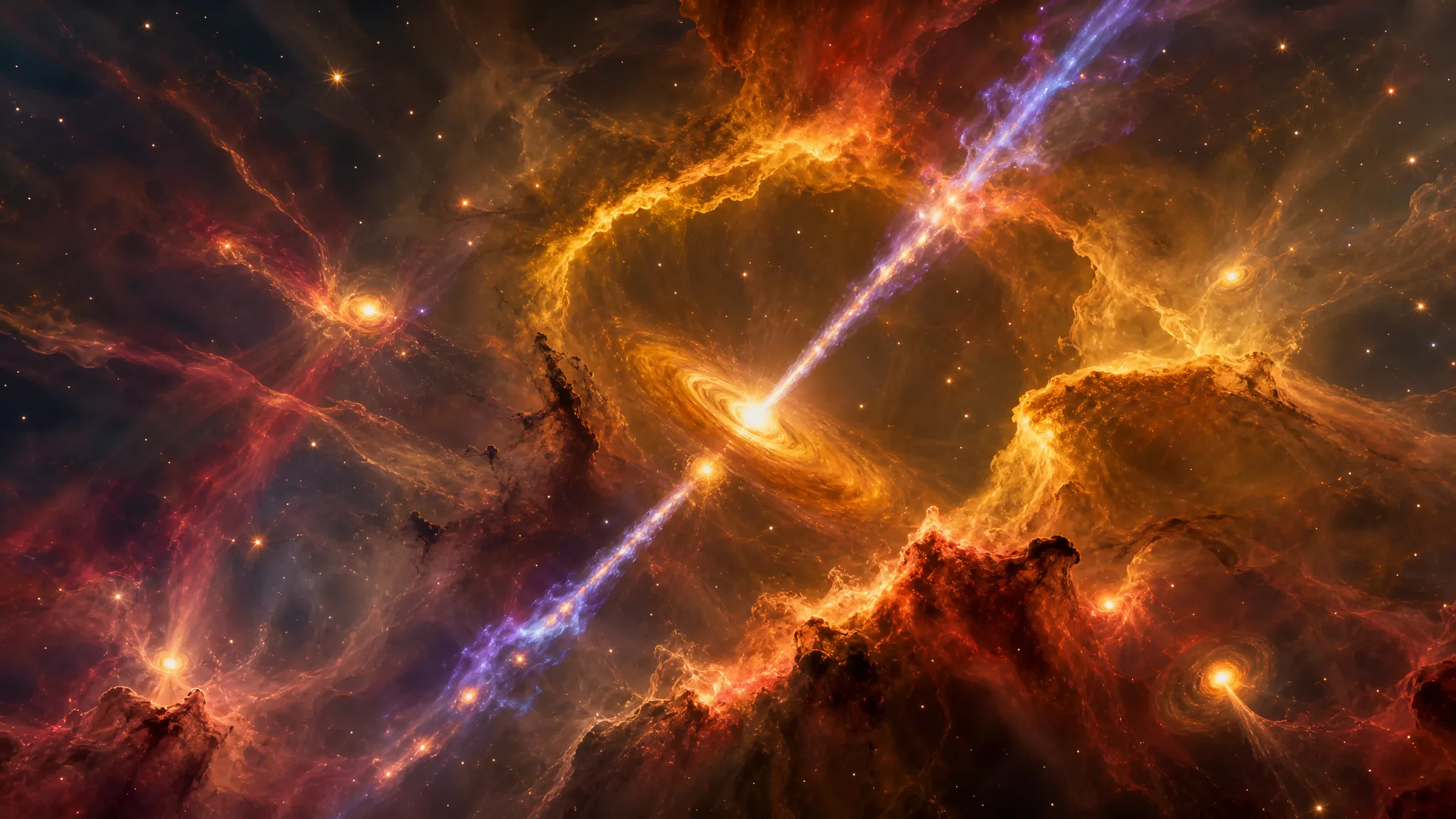 Webb revela jatos e estrelas jovens escondidos em NGC 7129 Ilustração gerada por IA.