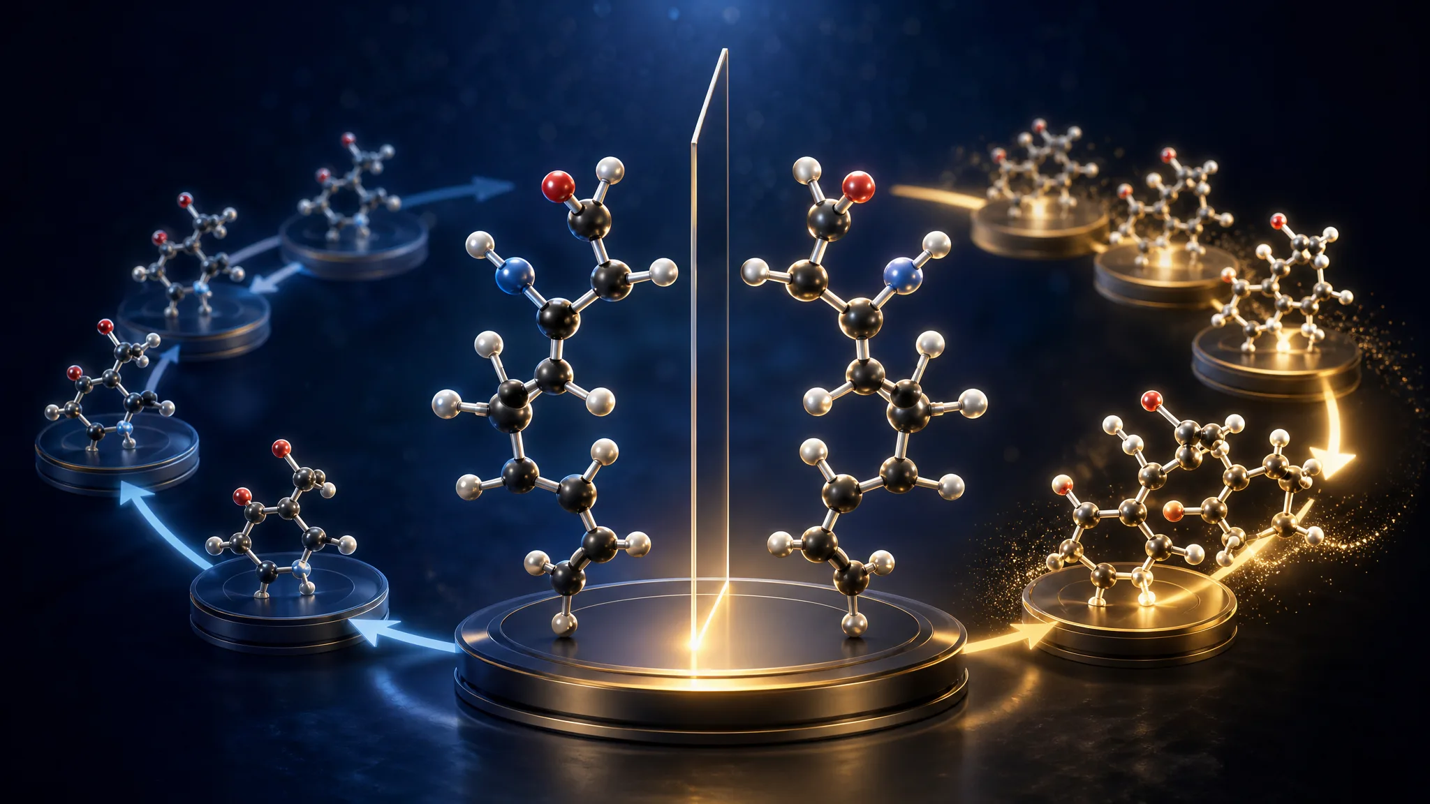 Nobel de Química 2026 premia reações que escolhem uma imagem no espelho Ilustração gerada por IA.