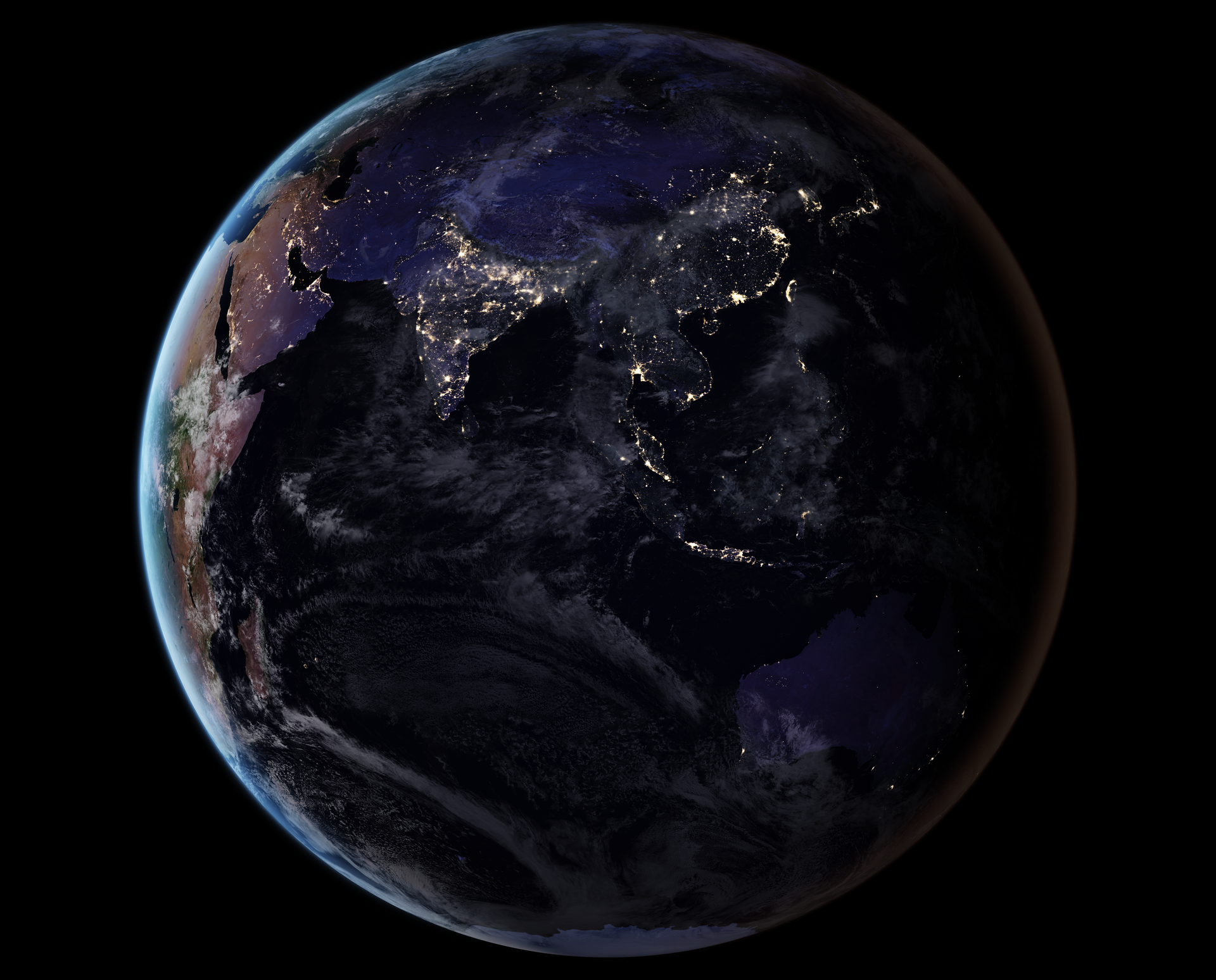 This image shows Earth’s night lights as observed in 2016; they are drawn from a 2016 global composite map that was added to Worldview and GIBS. The compositing technique selected the best cloud-free nights in each month over each land mass
