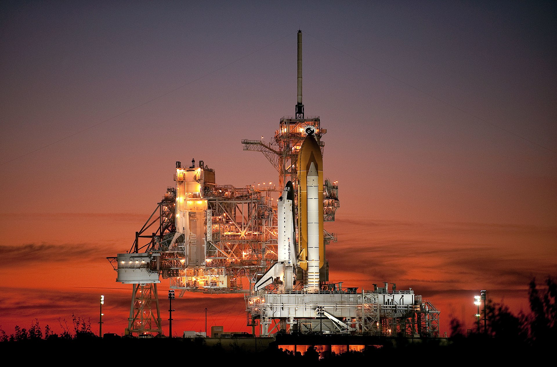 The Space Shuttle Atlantis is seen on launch pad 39A at the NASA Kennedy Space Center shortly after the rotating service structure was rolled back on Nov. 15, 2009. Atlantis is scheduled to launch at 2:28 p.m. EST, Nov. 16, 2009.