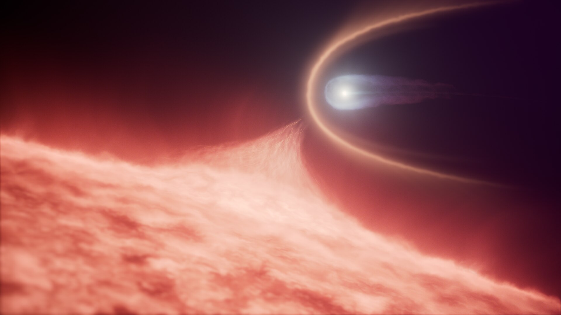 This image is an illustration of a merging white dwarf remnant. An international team of astronomers using the NASA/ESA Hubble Space Telescope have discovered a stellar rarity: an ultra-massive white dwarf that formed when a white dwarf merged with another star, rather than through the evolution of a single star. This discovery, which was made possible by Hubble’s sensitive ultraviolet observations, suggests that these rare white dwarfs may be more common than previously suspected.[Image descrip